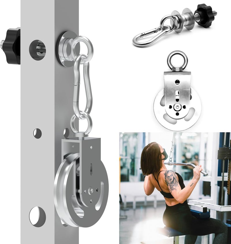 Vatemechie Height-Adjustable Cable Pulley System for Power Racks – Heavy-Duty Stainless Steel Swivel Pulleys, Tool-Free Installation, Fits 2x2 & 3x3 Racks (1/2" or 1" Holes), Silent & Wobble-Free​ - Image 1
